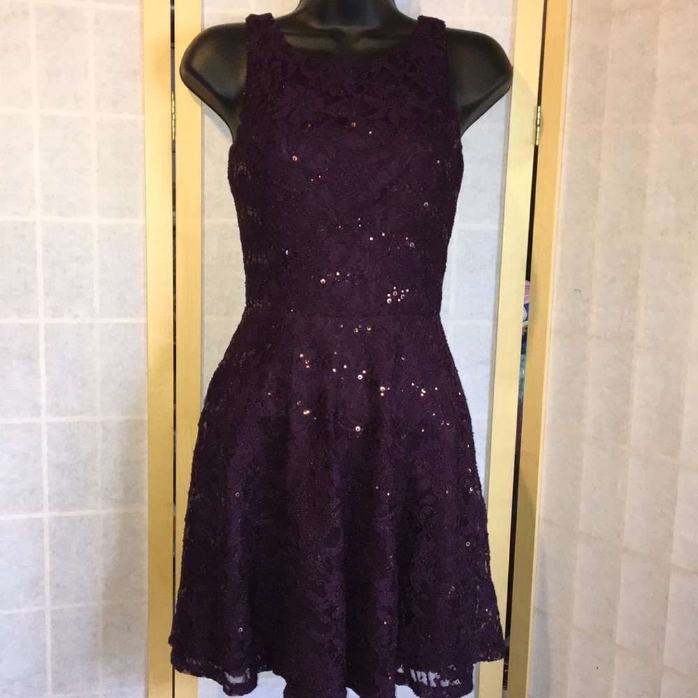 Aubergine Demi formal lace over mini